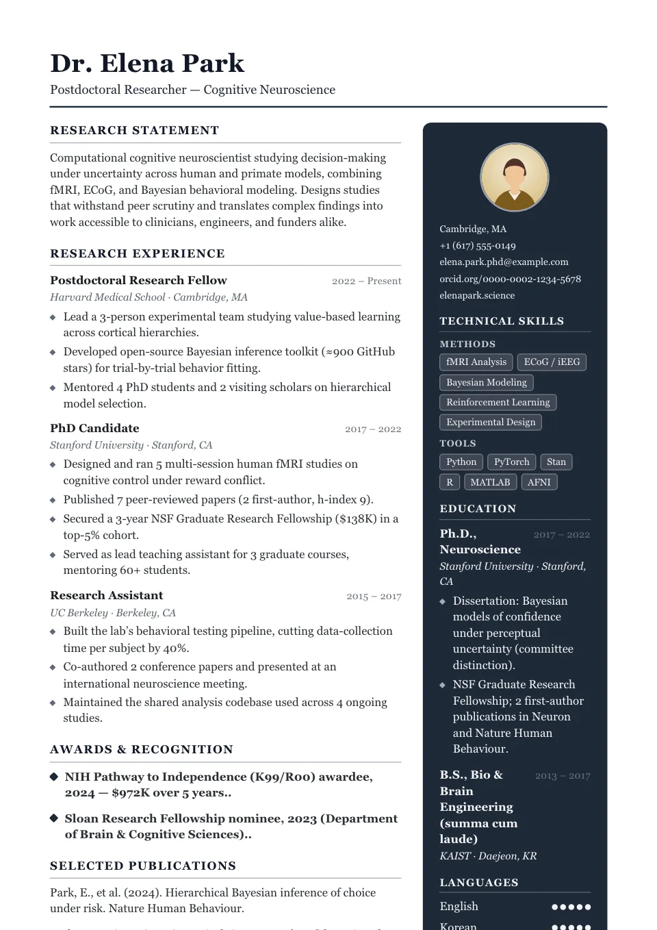 Atelier resume template, two-column layout