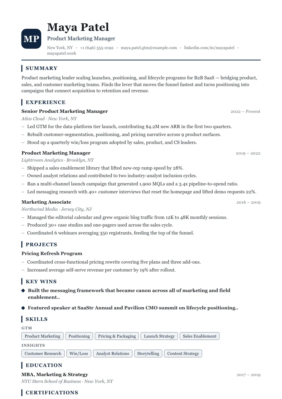 Boardroom resume template, ATS-friendly, single-column layout