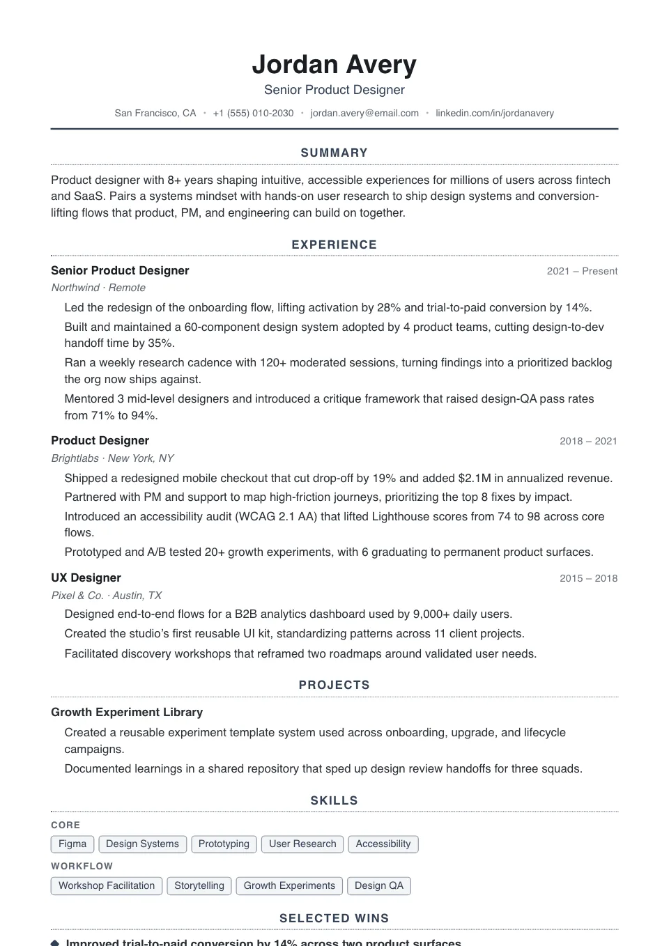 Clarity resume template, ATS-friendly, single-column layout