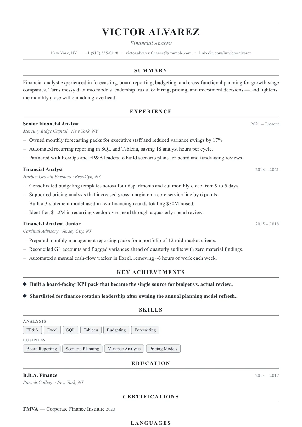 Classic resume template, ATS-friendly, single-column layout