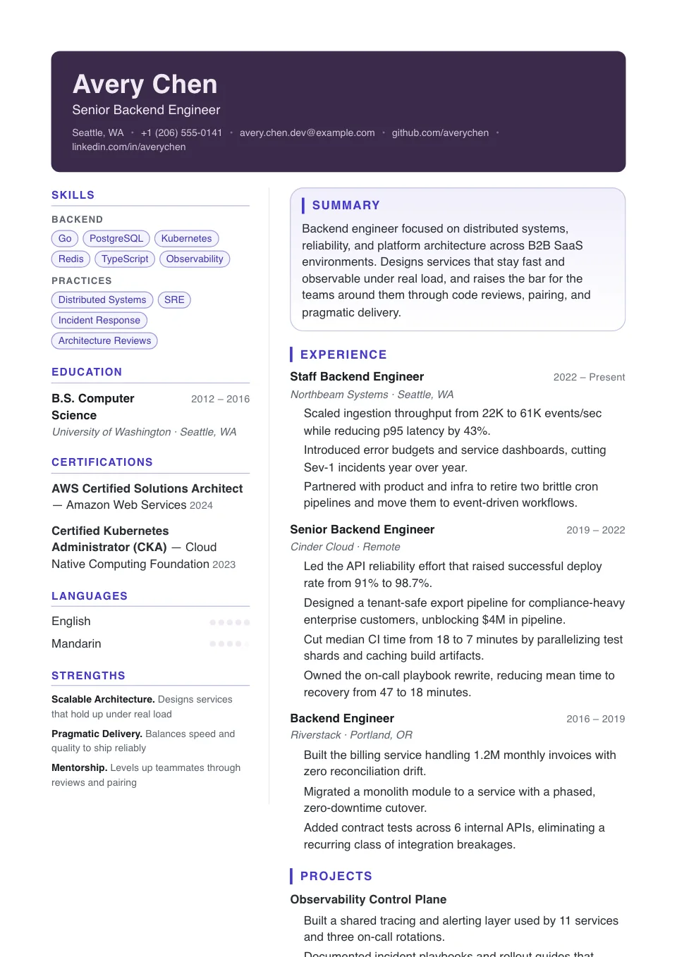 contemporary resume template preview