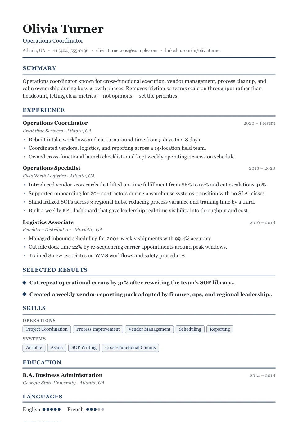 Corporate resume template, ATS-friendly, single-column layout