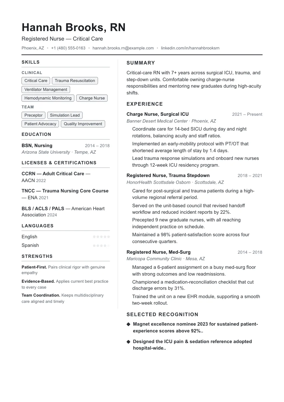 Dense resume template, two-column layout