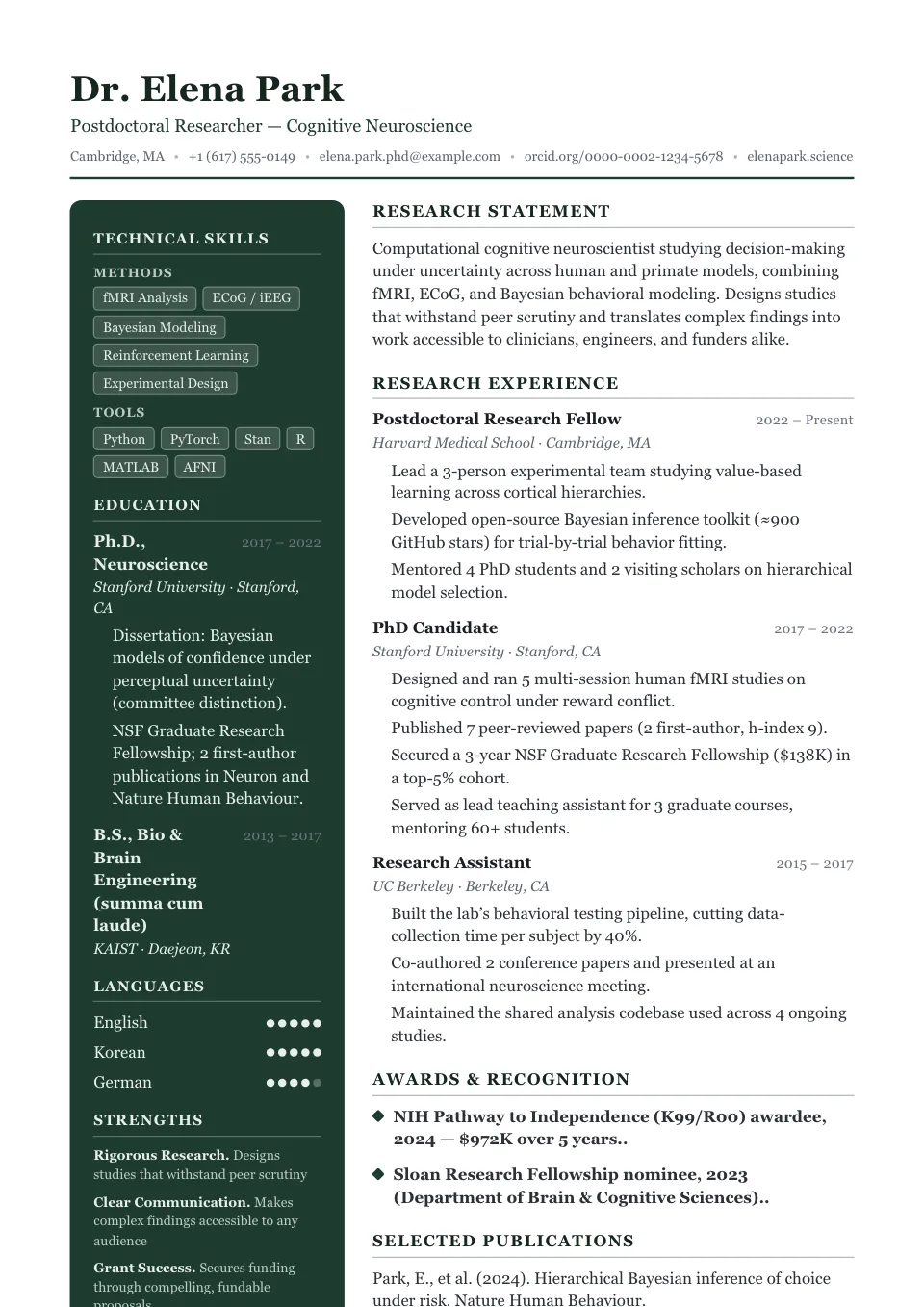 Distinguished resume template, two-column layout