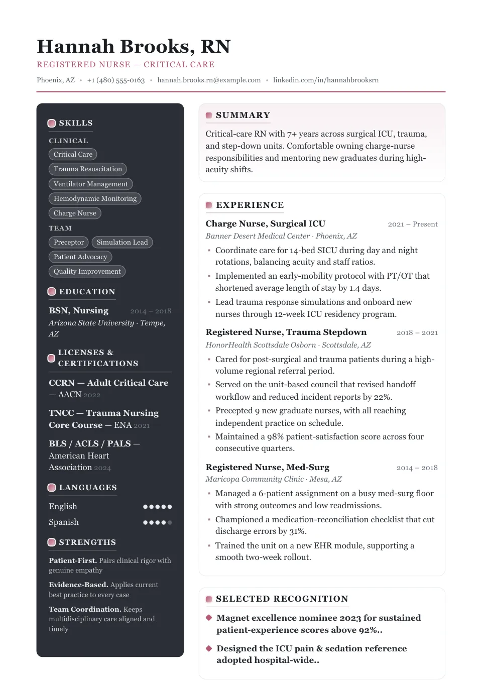 Elegant Editorial resume template, two-column layout