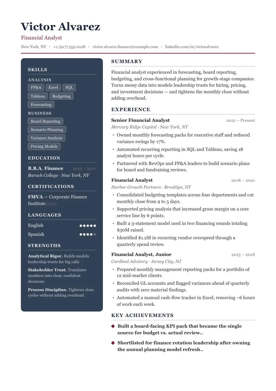 Executive Suite resume template, two-column layout
