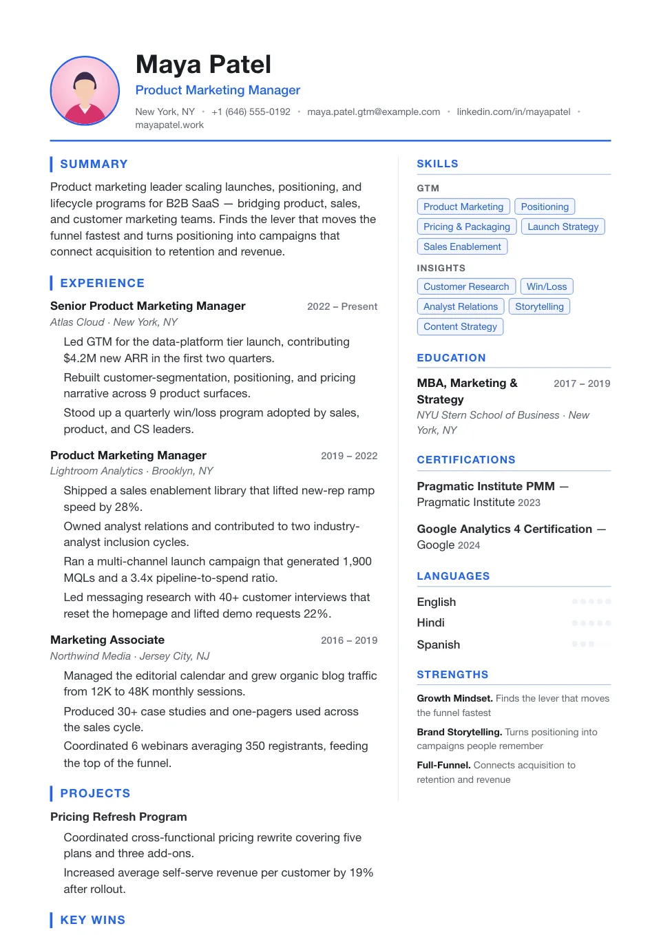 Headshot resume template, two-column layout