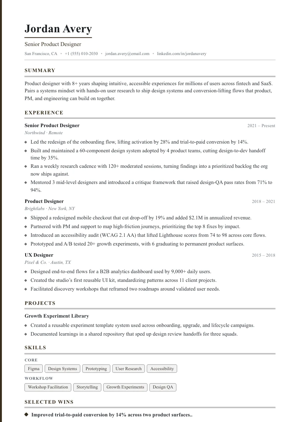 Heritage resume template, ATS-friendly, single-column layout