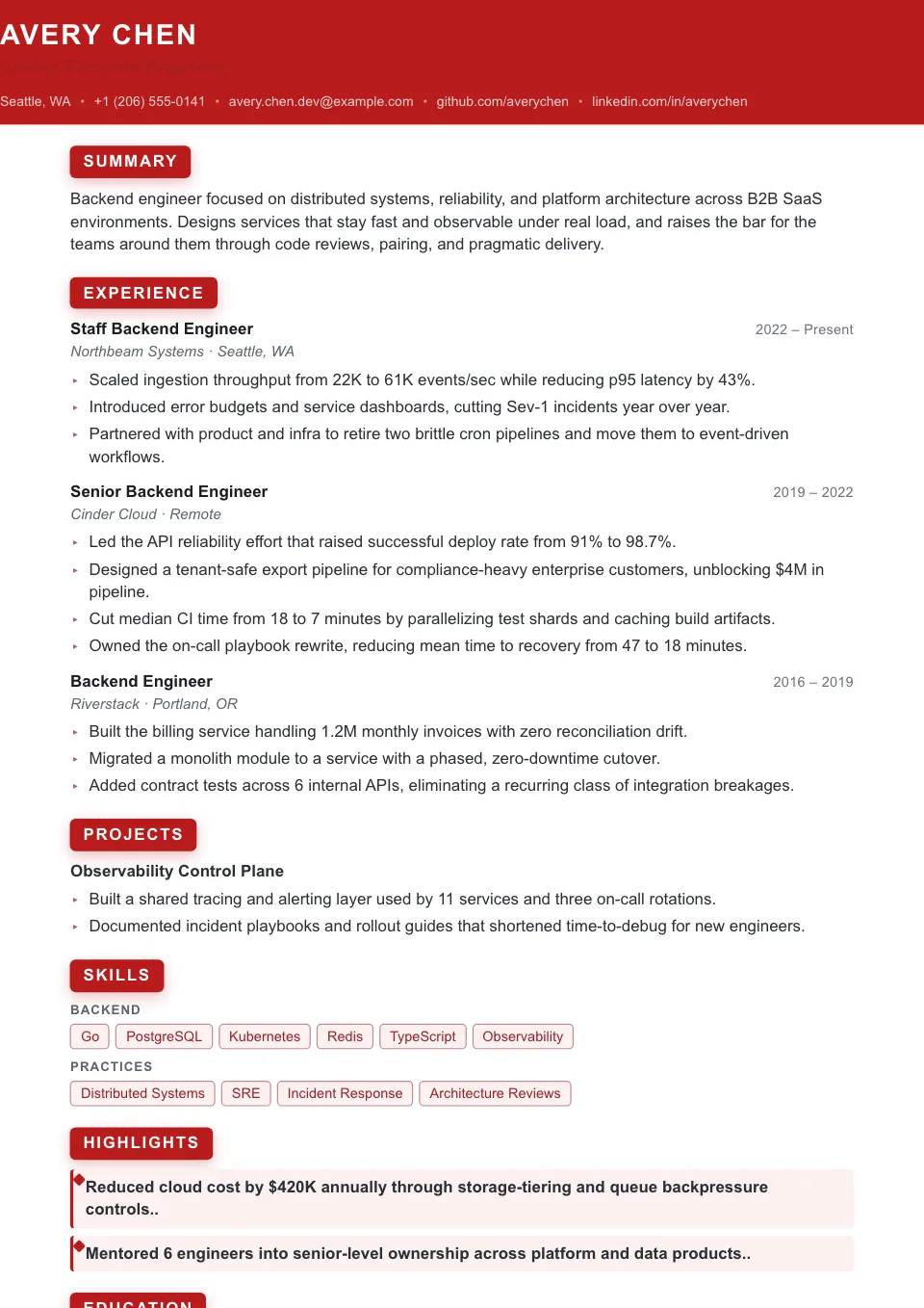 high performer resume template preview