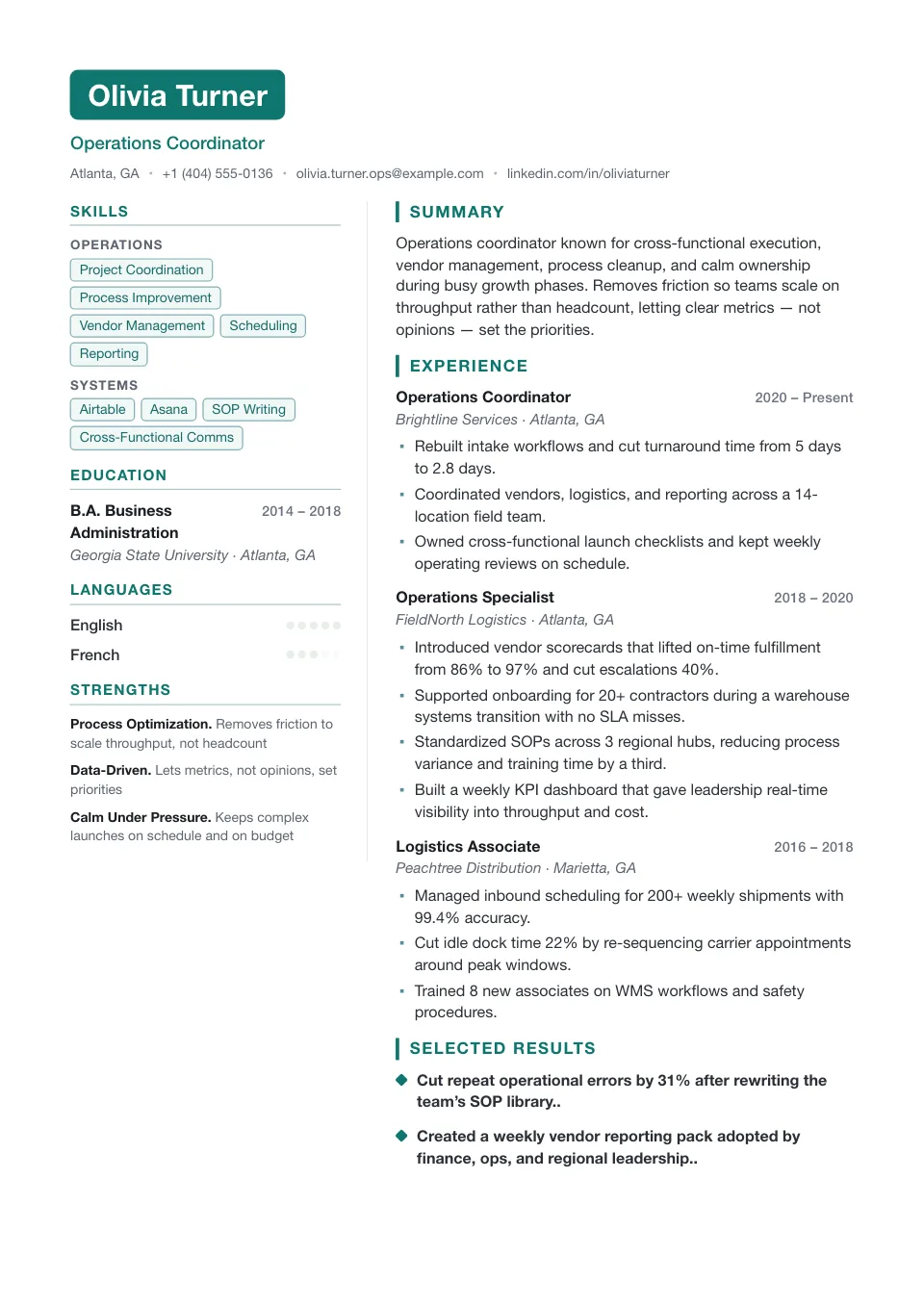 Launch resume template, two-column layout