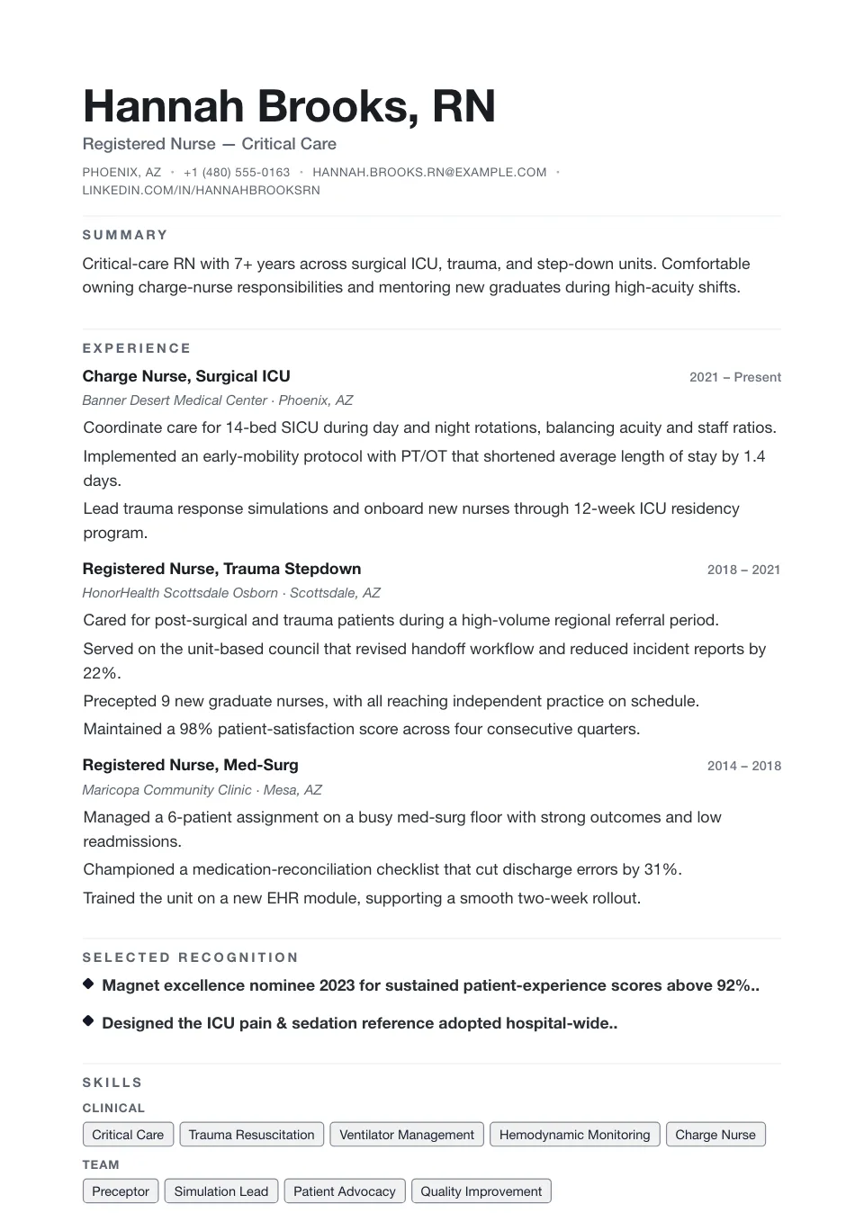 Minimal resume template, ATS-friendly, single-column layout