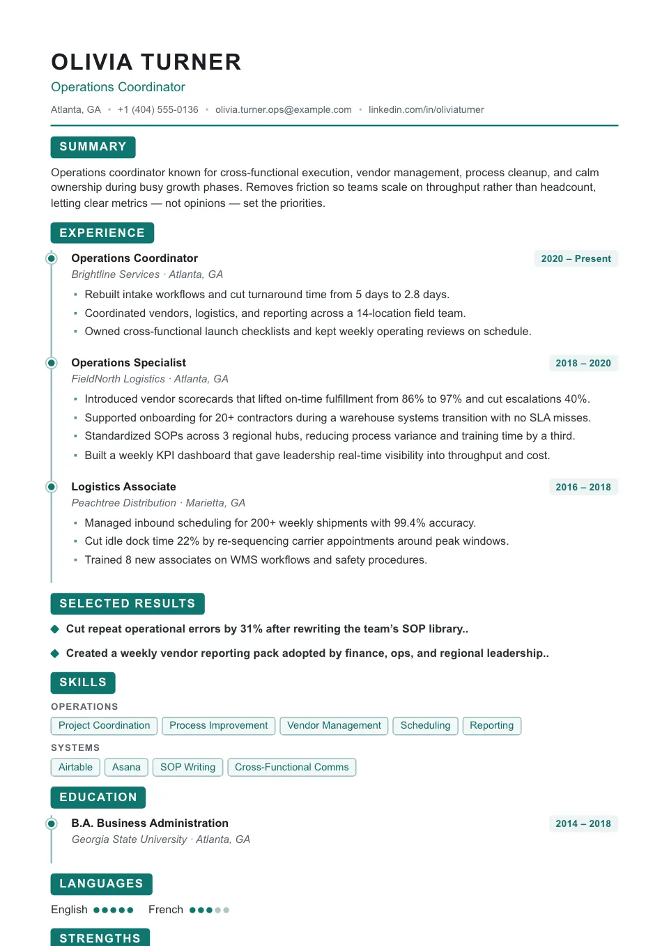 Momentum resume template, ATS-friendly, single-column layout