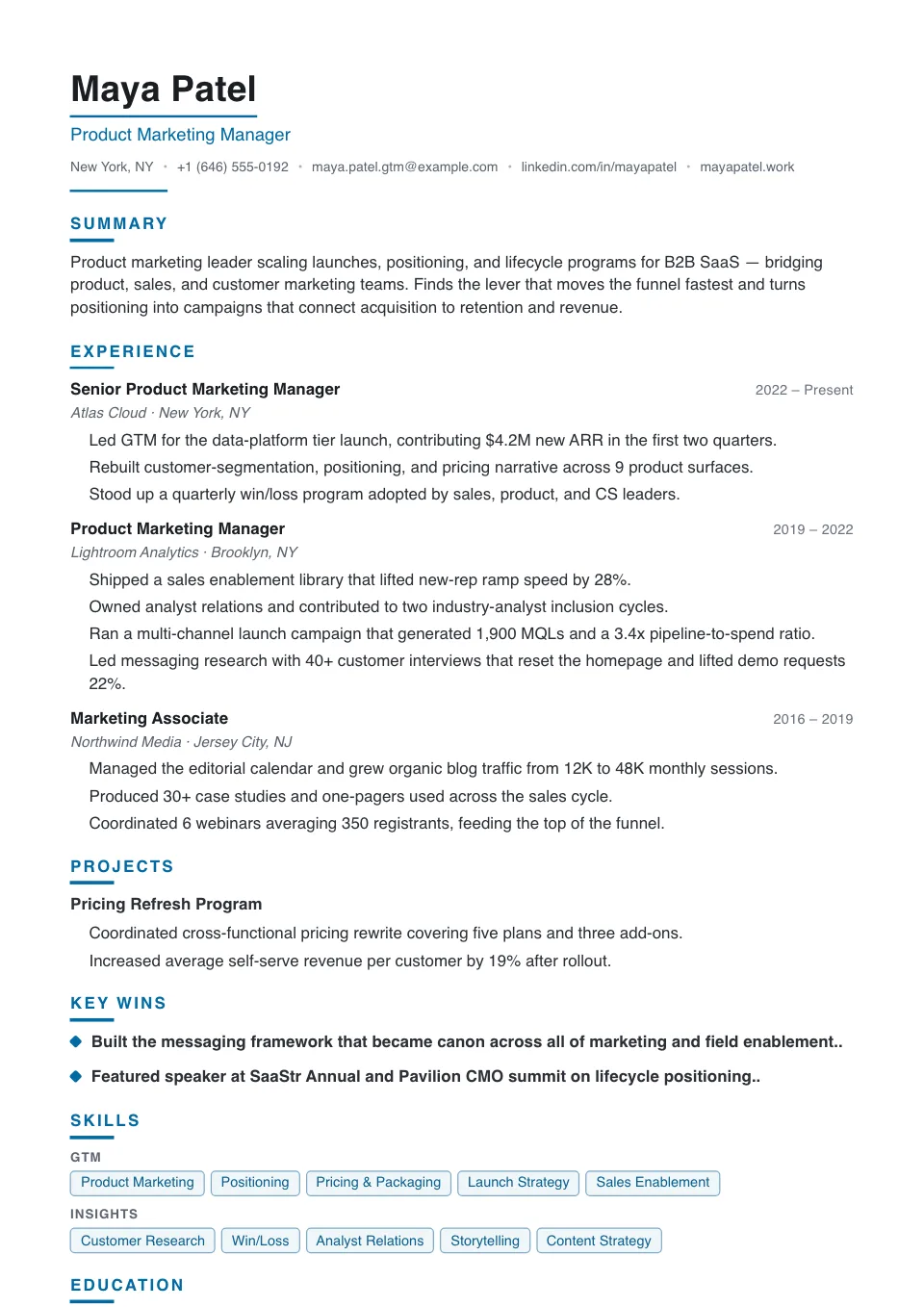 Polished resume template, ATS-friendly, single-column layout
