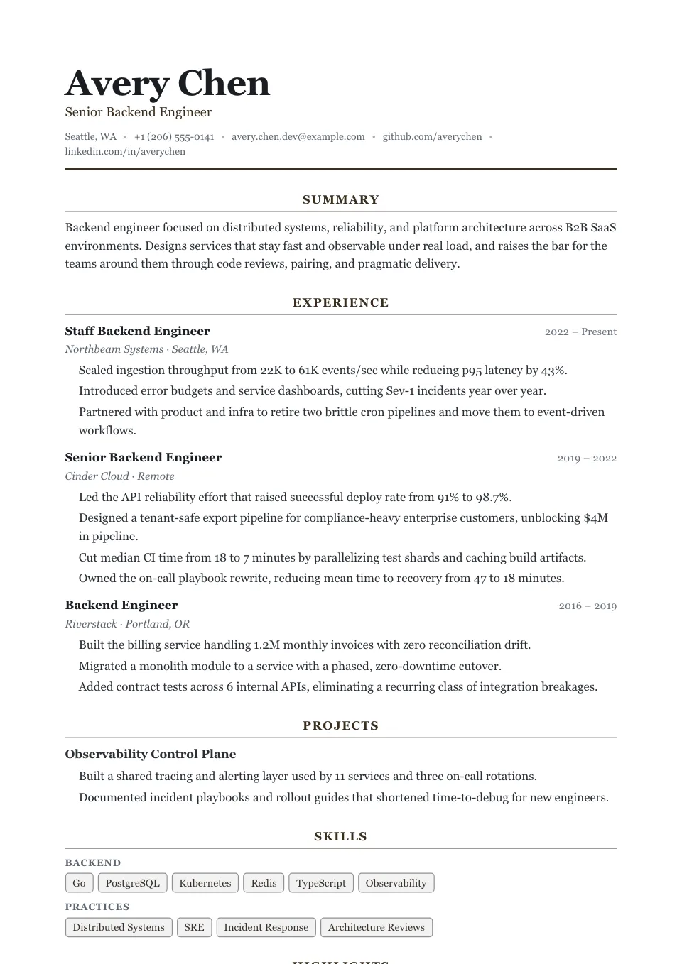 Scholar resume template, ATS-friendly, single-column layout