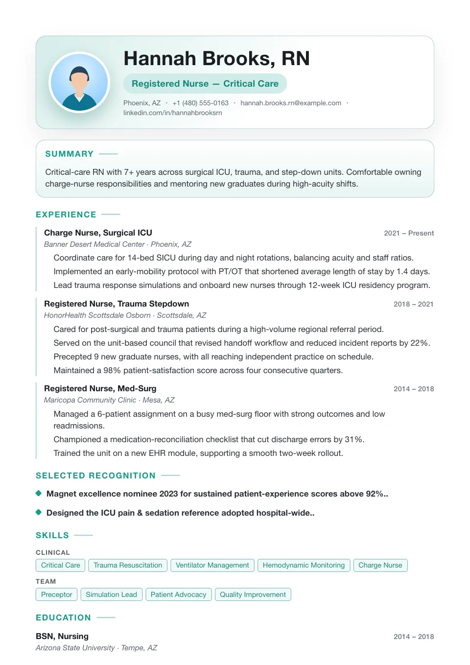 Single Column with Photo resume template, single-column layout