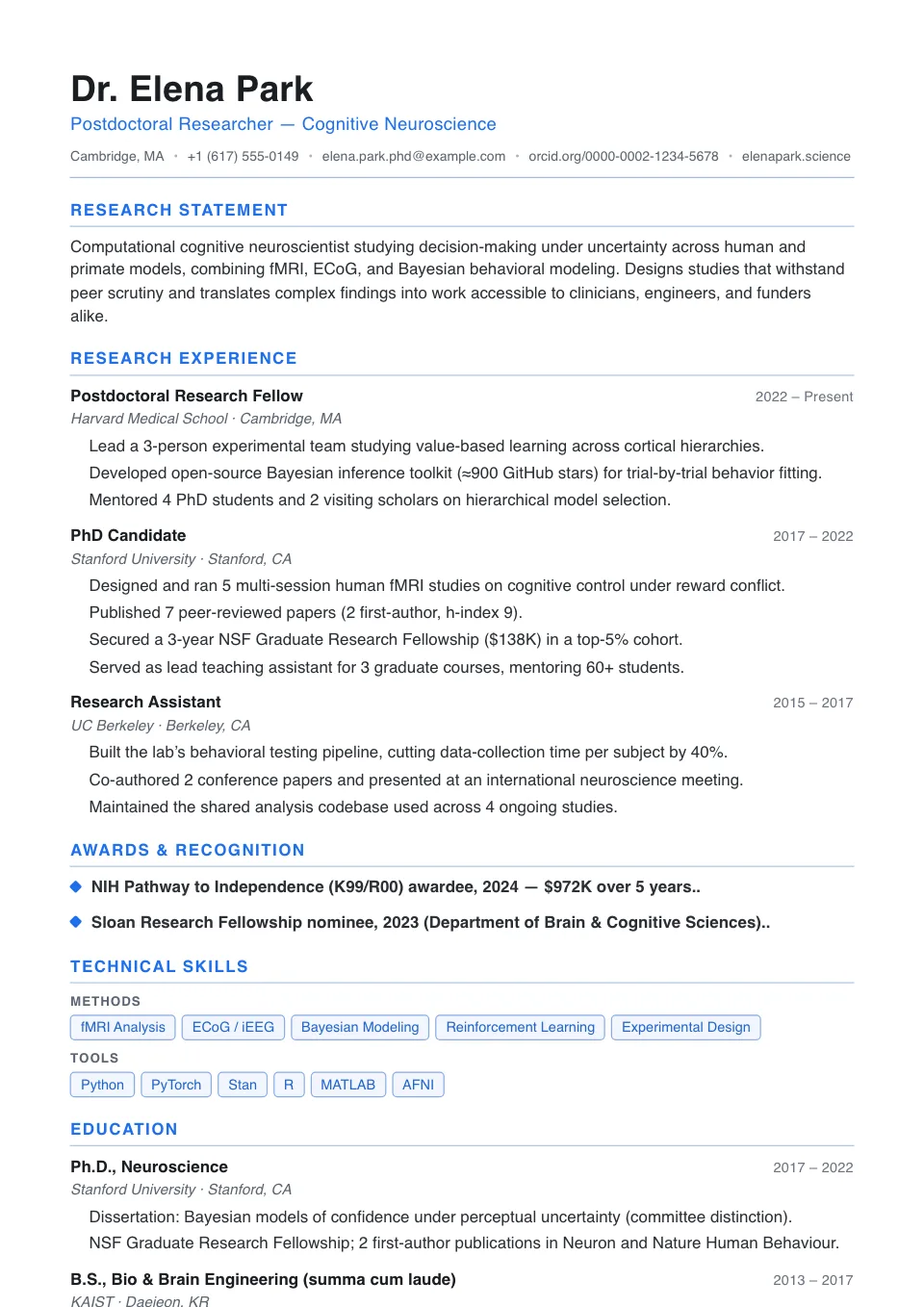 single column resume template preview