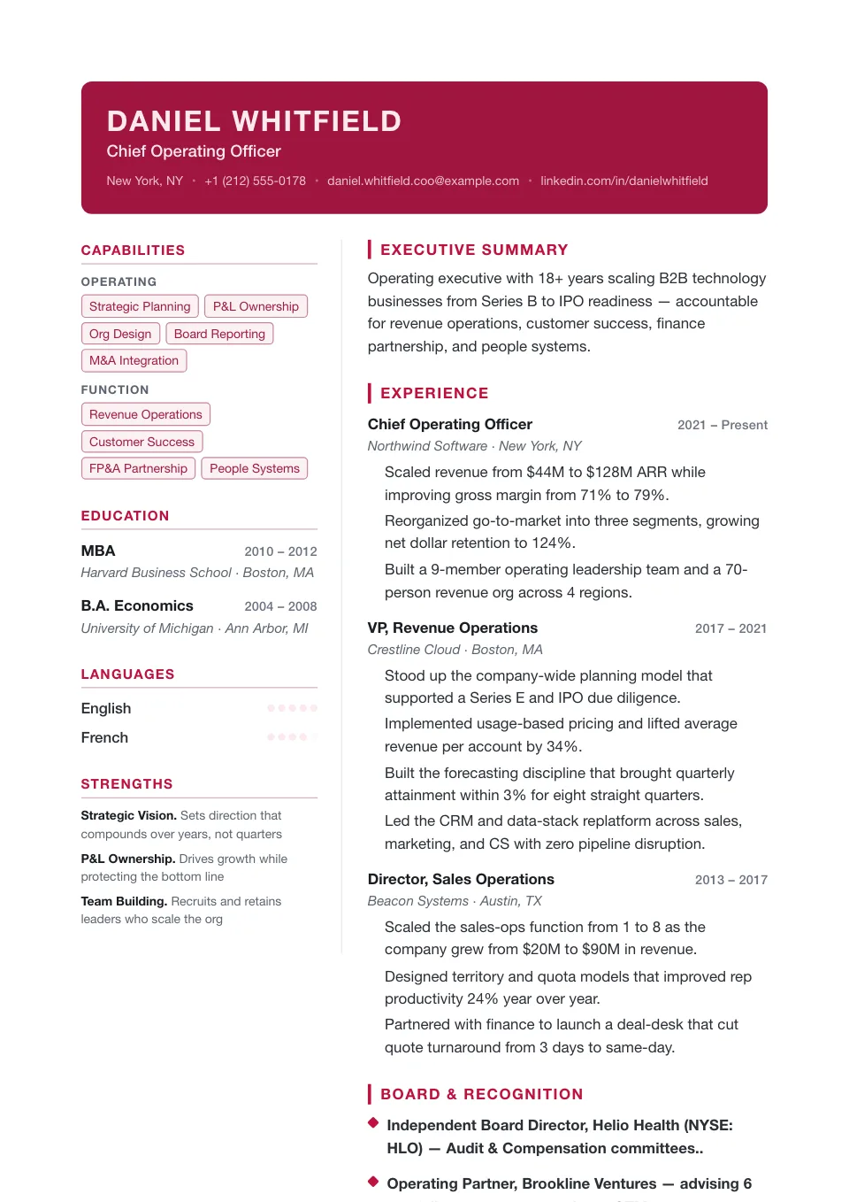 Spotlight resume template, two-column layout