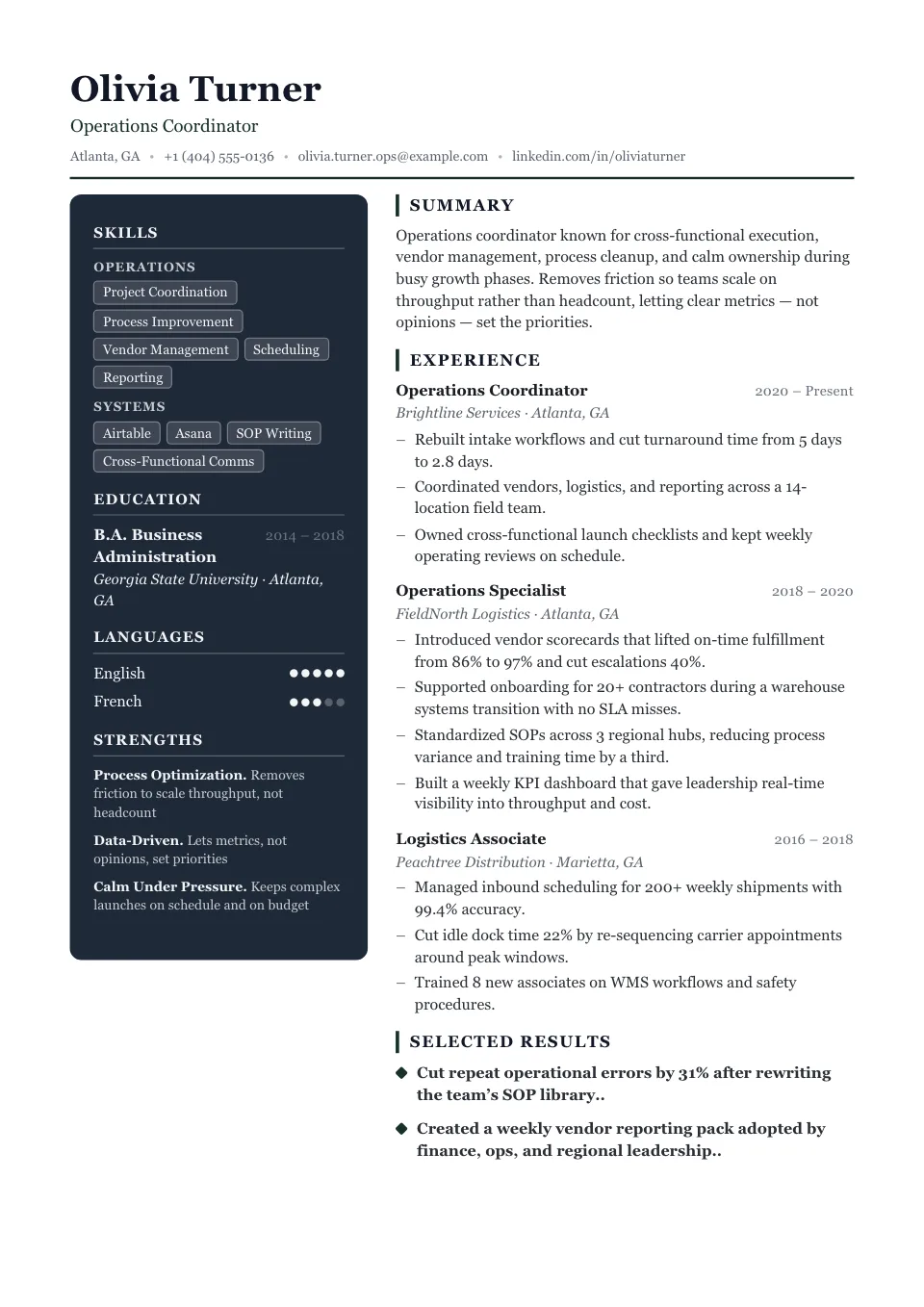 Summit resume template, two-column layout
