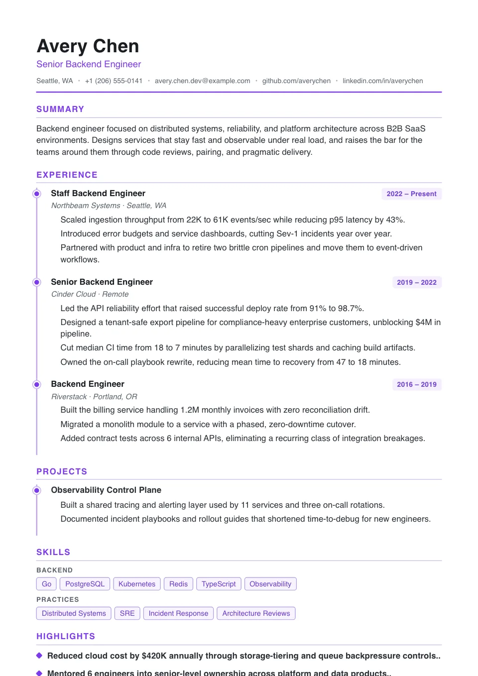 timeline resume template preview
