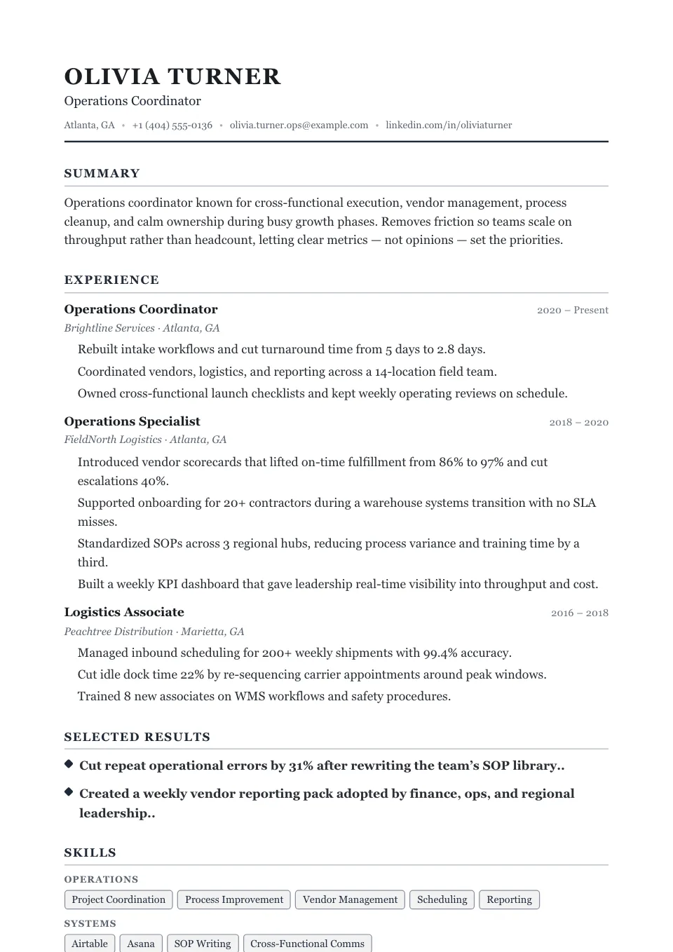Whitespace resume template, ATS-friendly, single-column layout